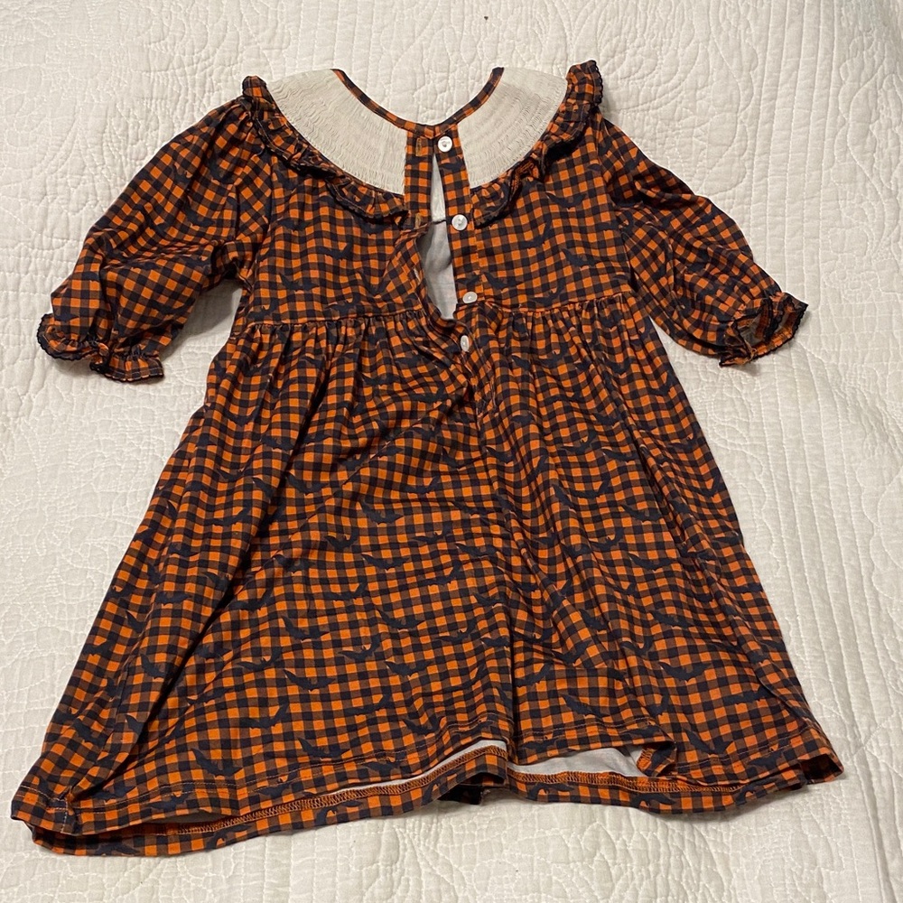 Charming Kids Checkered Dress in Orange and Black